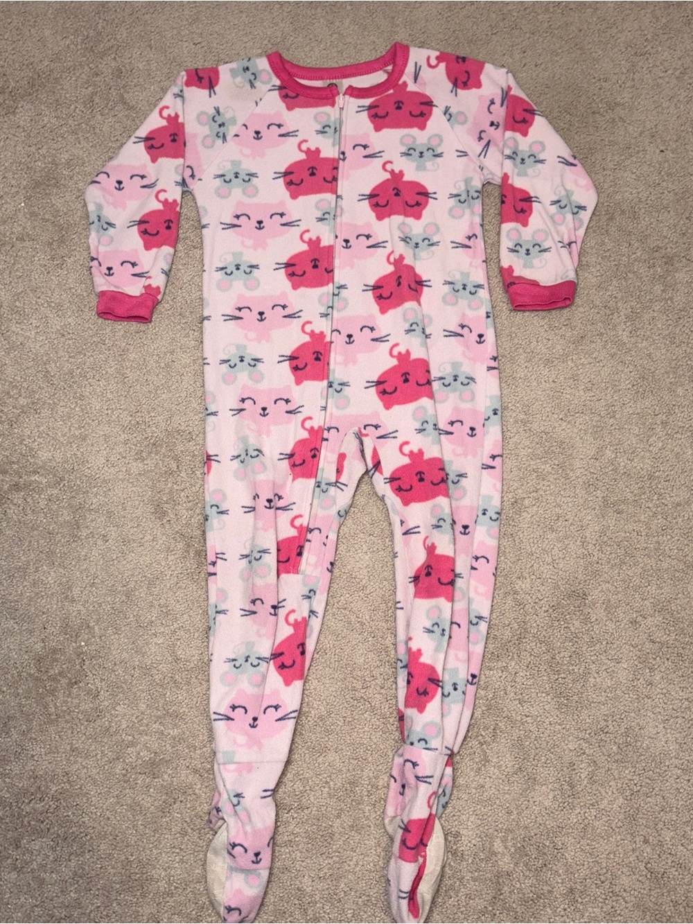 Girl’s One-Piece Pink Cat Gerber Pajamas Size: 5T